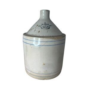 Rare Crown Stoneware 2 Gallon Whiskey Jug with Cobalt Stripes